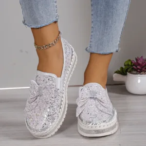 Women'S Sneakers Women'S Fashion Sequin Bow Casual Shoes Slip On Casual Comfortable Shoes лоферы женские