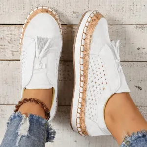 Women'S Sports Shoes Women'S Fashion Fringe Hollow Out Round Toe Flat Slip On Shoes Shoes Women Sneakers For Women Clearance