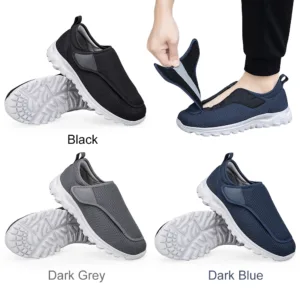Men Diabetic Shoes with Adjustable Closure Wide Walking Shoes Slip-On Orthopedic Shoes Lightweight Edema Sneakers for Elderly